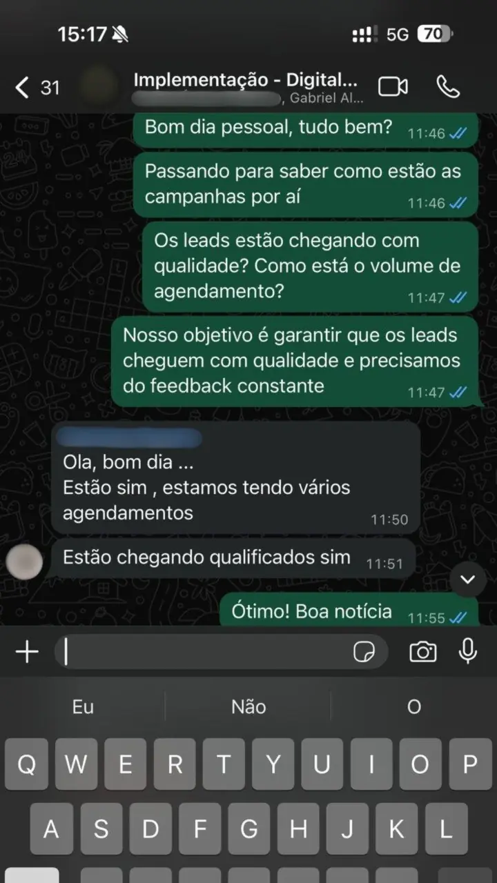 Depoimento de cliente da Vorx via WhatsApp